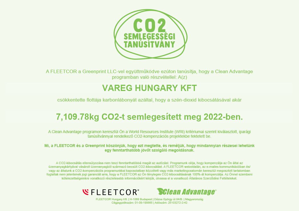 Clean Advantage tanúsítvány